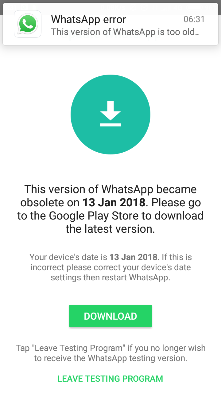 Ilustrasi HP tidak bisa WhatsApp karena update sistem operasi 2026