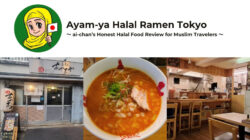 Semangkuk ramen halal Tokyo dengan topping telur dan daging sapi, disajikan di restoran halal di Tokyo.